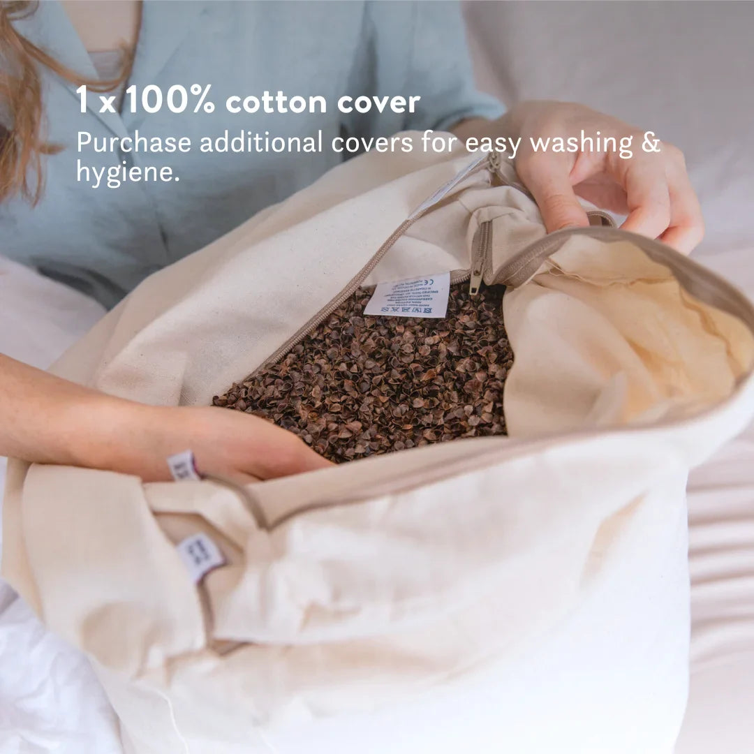 Organic Buckwheat Hull Pillow - Adjustable Natural Support with 100% Cotton Cover