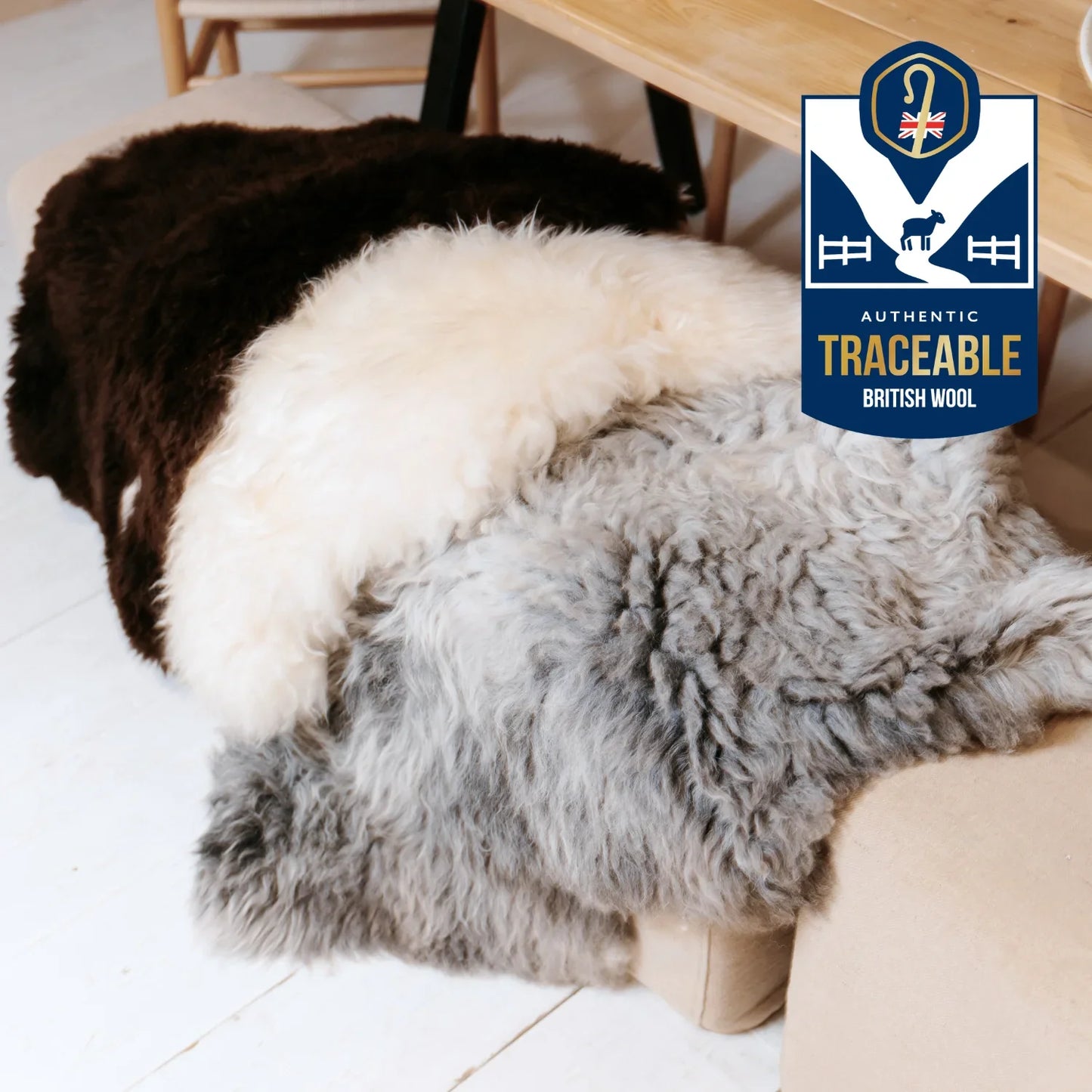 British Sheepskin Rug - Grey, Cream & Brown