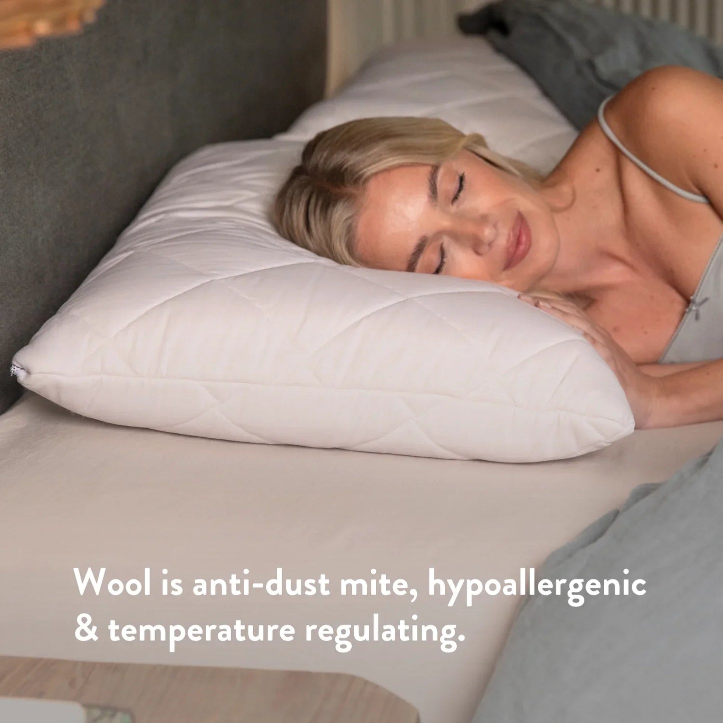 Quilted British Wool Pillow - Adjustable, Hypoallergenic, Handmade in the UK