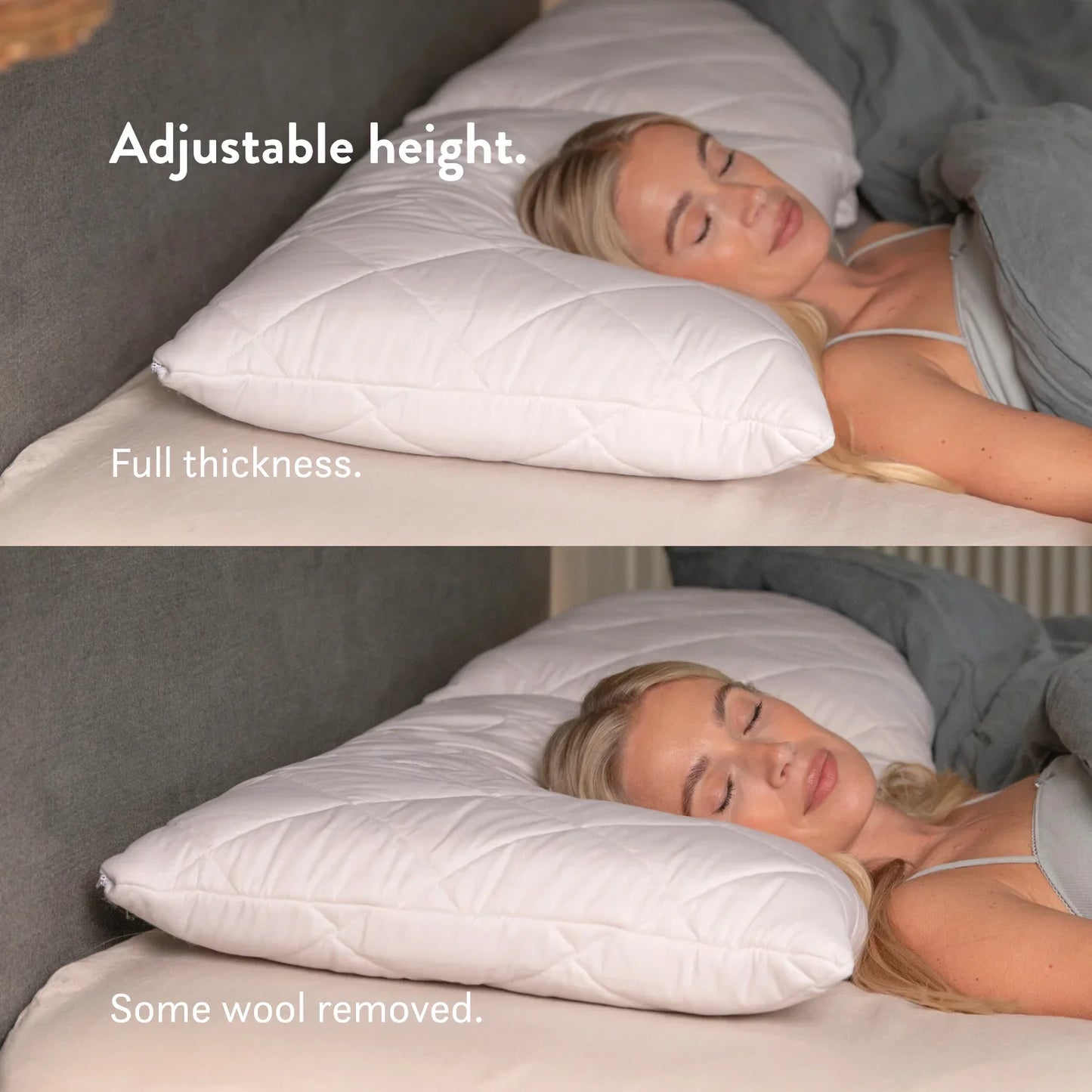 Quilted British Wool Pillow - Adjustable, Hypoallergenic, Handmade in the UK